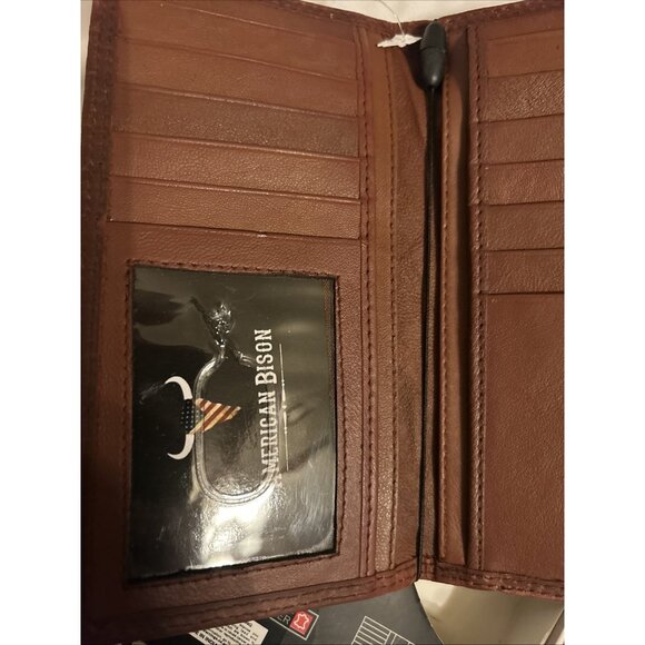 AMERICAN BISON LEATHER RODEO WALLET Genuine Leather Western Cowboy American Flag - Picture 4 of 11